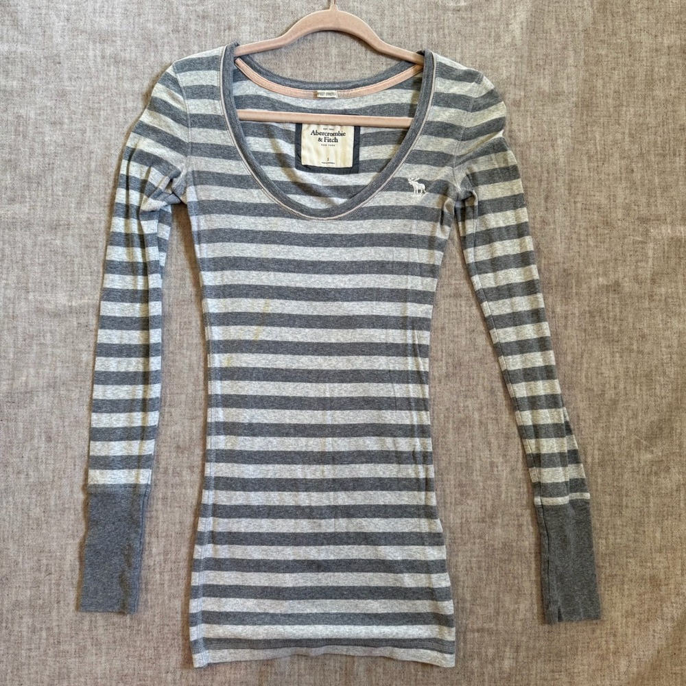 Abercrombie & Fitch Striped Scoop Neck Top Small Gray White Vintage Y2K